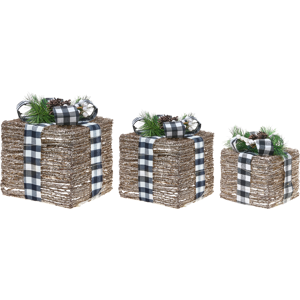 Beliani Set of 3 Christmas Decorations LED ARRESKOV Christmas Gifts 20/25/30 cm Brown Beliani Set of 3 Christmas Decorations LED ARRESKOV Christmas Gifts 20/25/30 cm Brown