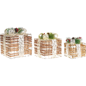 Beliani Set of 3 Christmas Decorations LED TISSO Christmas Gifts 20/25/30 cm Brown Beliani Set of 3 Christmas Decorations LED TISSO Christmas Gifts 20/25/30 cm Brown