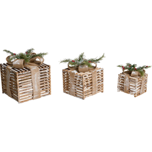 Beliani Set of 3 Christmas Decorations LED ROINE Christmas Gifts 15/20/25 cm Brown Beliani Set of 3 Christmas Decorations LED ROINE Christmas Gifts 15/20/25 cm Brown