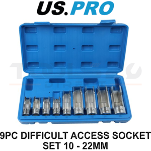 US PRO Tools 9pc Difficult Access Slotted Socket Set 10 - 22mm 3/8" & 1/2" Drive US PRO Tools 9pc Difficult Access Slotted Socket Set 10 - 22mm 3/8" & 1/2" Drive