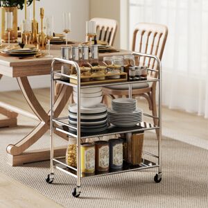 (S) HOMCOM Kitchen Trolley on Wheels Serving Cart with Handles Silver (S) HOMCOM Kitchen Trolley on Wheels Serving Cart with Handles Silver