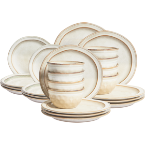 Beliani Set of 24 Dinnerware CHIVES Stoneware Light Beige Beliani Set of 24 Dinnerware CHIVES Stoneware Light Beige