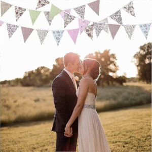 Unbranded 40-foot fabric garland, 42 outdoor banners, vintage floral cotton three-corner f Unbranded 40-foot fabric garland, 42 outdoor banners, vintage floral cotton three-corner f