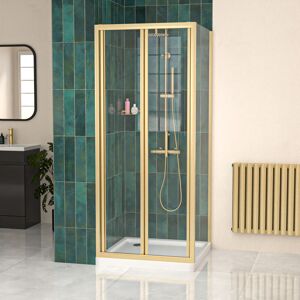 Nes Home Brushed Brass 800mm Bi-fold Shower Door 800mm Side Panel Tempered Glass Nes Home Brushed Brass 800mm Bi-fold Shower Door 800mm Side Panel Tempered Glass