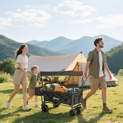 Outsunny Outdoor Push Pull Wagon Stroller Cart w/ Canopy Top Black Outsunny Outdoor Push Pull Wagon Stroller Cart w/ Canopy Top Black