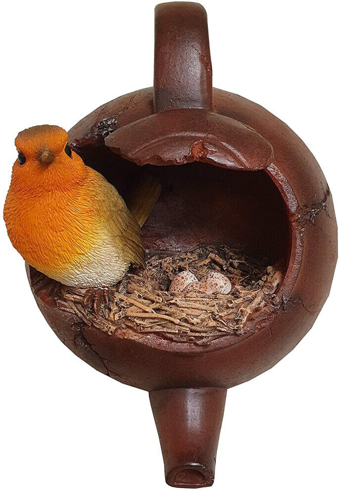 Vivid Arts - Wall Hanging Robin Nested in Teapot Home or Garden Decoration