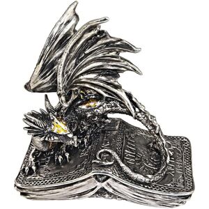 Design Toscano Pendragon Guarding the Codex Dragon Statue, Polyresin, Silver Chr Design Toscano Pendragon Guarding the Codex Dragon Statue, Polyresin, Silver Chr