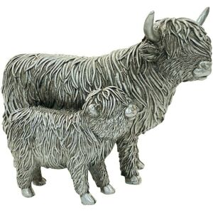 Leonardo Highland Cow And Calf Figurine Metallic Silver Resin Rustic Standing Ornament Leonardo Highland Cow And Calf Figurine Metallic Silver Resin Rustic Standing Ornament