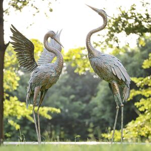 TERESA'S COLLECTIONS Pair of Large Metal Crane Garden Statues - Hand-Painted Outdoor Bird Sculptures TERESA'S COLLECTIONS Pair of Large Metal Crane Garden Statues - Hand-Painted Outdoor Bird Sculptures