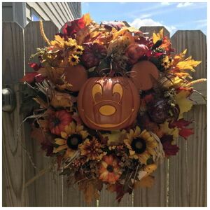 SKYONE Mickey Mouse Halloween Wreath - Orange Pumpkin Skeleton Door Hanging Decor SKYONE Mickey Mouse Halloween Wreath - Orange Pumpkin Skeleton Door Hanging Decor