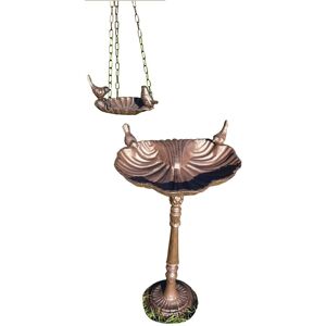 Selections Cast Iron Stand & Hanging Garden Wild Bird Bath Set Selections Cast Iron Stand & Hanging Garden Wild Bird Bath Set