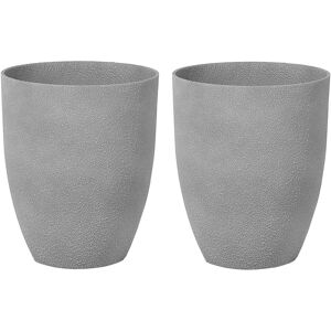Beliani Set of 2 Plant Pots 35x35x42 cm Grey CROTON Beliani Set of 2 Plant Pots 35x35x42 cm Grey CROTON
