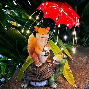 Lifemet Garden Ornaments Outdoor, Solar Statue Squirrel Siting on Turtle Holding an Um Lifemet Garden Ornaments Outdoor, Solar Statue Squirrel Siting on Turtle Holding an Um