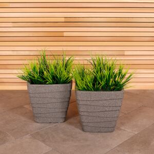 CHARLES BENTLEY Pair of Trojan, Square, Granite, Planters, Grey, Plastic, Plant CHARLES BENTLEY Pair of Trojan, Square, Granite, Planters, Grey, Plastic, Plant