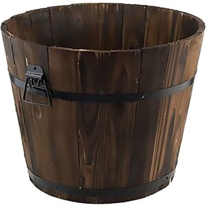 AAMEN Half Barrel Planters - Outdoor Wooden Whiskey Half Barrel Flower Pot With Handle AAMEN Half Barrel Planters - Outdoor Wooden Whiskey Half Barrel Flower Pot With Handle