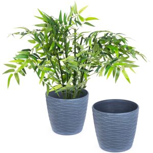 (GREY) LIVIVO Set of 2 Indoor Plastic Plant Pots - 18cm (GREY) LIVIVO Set of 2 Indoor Plastic Plant Pots - 18cm