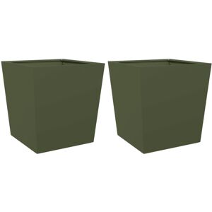 vidaXL Steel Garden Planter 50x50x50 cm Olive Green - Garden Planter vidaXL Steel Garden Planter 50x50x50 cm Olive Green - Garden Planter