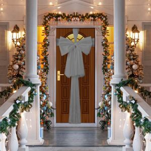 SHATCHI (1PC) 900cm Christmas Door Bow Ribbon Giant Silver Xmas Festive Décor SHATCHI (1PC) 900cm Christmas Door Bow Ribbon Giant Silver Xmas Festive Décor