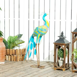 Outsunny Peacock Garden Statue, Metal Garden Gift with Stakes, Multi-Colour Outsunny Peacock Garden Statue, Metal Garden Gift with Stakes, Multi-Colour