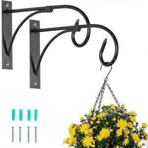 BEBETTER 2 Pcs Hanging Basket Bracket Outdoor Plant Hooks, Black Fence Hooks for Hanging BEBETTER 2 Pcs Hanging Basket Bracket Outdoor Plant Hooks, Black Fence Hooks for Hanging