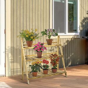 Outsunny Flower Stand Plant Display Rack 3-Tier Foldable Wood Garden Patio Outsunny Flower Stand Plant Display Rack 3-Tier Foldable Wood Garden Patio