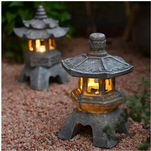 FLEMYE Garden Solar Pagoda Lantern - Hand-Painted Resin Chinese/Japanese Ornament, 26x1 FLEMYE Garden Solar Pagoda Lantern - Hand-Painted Resin Chinese/Japanese Ornament, 26x1