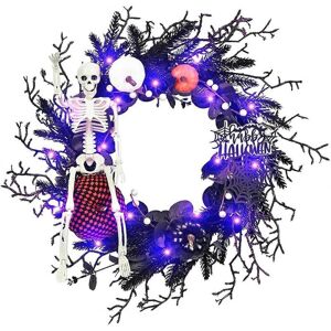 Unbranded Spooky Skull Halloween Wreath with Lights, Scary Skull Wreath for Front Door, Ho Unbranded Spooky Skull Halloween Wreath with Lights, Scary Skull Wreath for Front Door, Ho