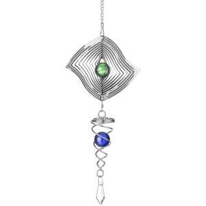 GreenZech (Diamond) 3D Metal Hanging Wind Spinner Wind Chime with H elix Tail Glass Ball C GreenZech (Diamond) 3D Metal Hanging Wind Spinner Wind Chime with H elix Tail Glass Ball C