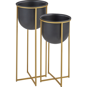Beliani Set of 2 Elevated Plant Pots THUJA Metal 21 cm Black Beliani Set of 2 Elevated Plant Pots THUJA Metal 21 cm Black