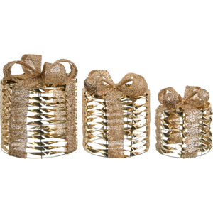 Beliani Set of 3 Christmas Decorations LED SLIVSO Christmas Gifts 20/25/30 cm Gold Beliani Set of 3 Christmas Decorations LED SLIVSO Christmas Gifts 20/25/30 cm Gold