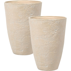 Beliani Set of 2 Plant Pots CAMIA 51 cm Beige Beliani Set of 2 Plant Pots CAMIA 51 cm Beige