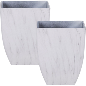 Beliani Set of 2 Plant Pots MIRO 35 cm White Marble Beliani Set of 2 Plant Pots MIRO 35 cm White Marble
