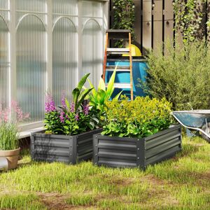 Outsunny Set of 2 Raised Garden Bed Galvanised Planter Box, Light Grey Outsunny Set of 2 Raised Garden Bed Galvanised Planter Box, Light Grey