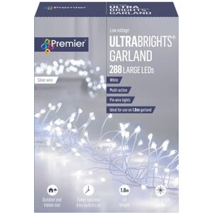 288 LED 1.8m Premier Outdoor 8 Function Christmas Garland Wire Lights in White 288 LED 1.8m Premier Outdoor 8 Function Christmas Garland Wire Lights in White