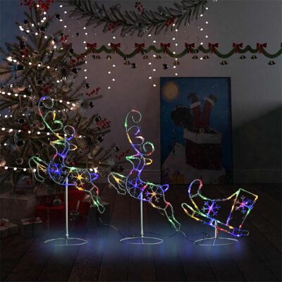 vidaXL Christmas Decoration LED Reindeer & Sleigh Acrylic 260x21x87 cm Colorful - Christmas Decoration vidaXL Christmas Decoration LED Reindeer & Sleigh Acrylic 260x21x87 cm Colorful - Christmas Decoration