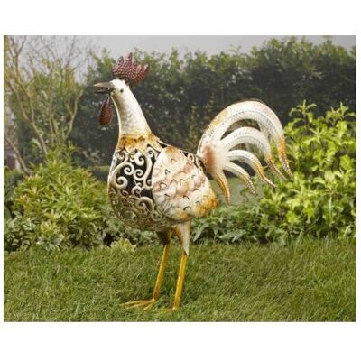 Marco Paul Solar Cockerel Garden Ornament - Light-Up Metal Hen Silhouette, White & Colour L Marco Paul Solar Cockerel Garden Ornament - Light-Up Metal Hen Silhouette, White & Colour L