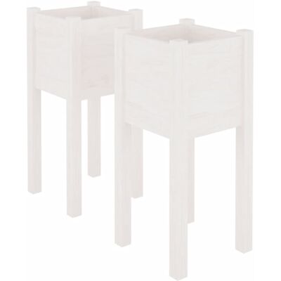vidaXL 2-pack White Garden Planters - Durable Solid Pinewood - 31x31x70 cm vidaXL 2-pack White Garden Planters - Durable Solid Pinewood - 31x31x70 cm
