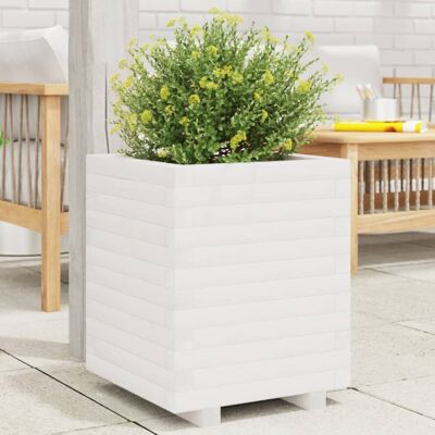 vidaXL Garden Planter White 40x40x49.5 cm Solid Wood Pine - Garden Planter vidaXL Garden Planter White 40x40x49.5 cm Solid Wood Pine - Garden Planter