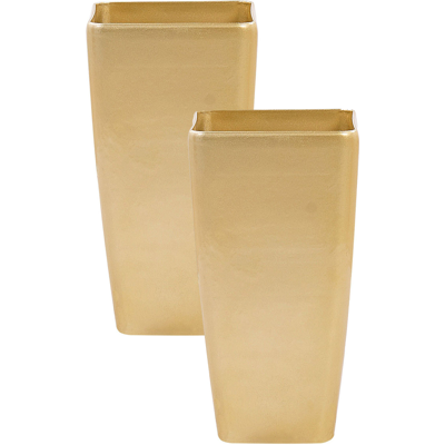 Beliani Set of 2 Gold Plant Pots - Square, Weather-Resistant Beliani Set of 2 Gold Plant Pots - Square, Weather-Resistant