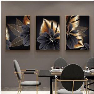 Unbranded Set of 3 Canvas Posters - Pattern: Plant Leaf - Black - Modern Print - Wall Deco Unbranded Set of 3 Canvas Posters - Pattern: Plant Leaf - Black - Modern Print - Wall Deco
