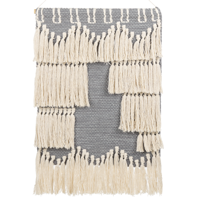 Beliani Wall Hanging Grey and Beige Cotton Handwoven with Tassels - Wall Decor Boho Style Beliani Wall Hanging Grey and Beige Cotton Handwoven with Tassels - Wall Decor Boho Style