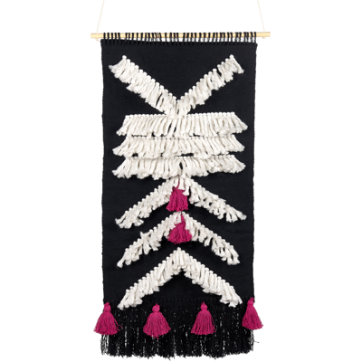 Beliani Wall Hanging Black and White Cotton Handwoven with Tassels Geometric Pattern Wall Décor - Wall Hanging Beliani Wall Hanging Black and White Cotton Handwoven with Tassels Geometric Pattern Wall Décor - Wall Hanging