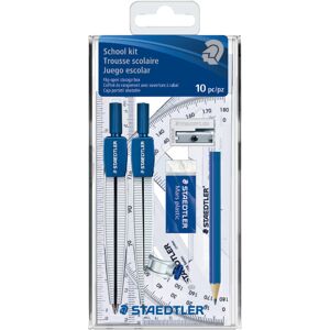 Staedtler Math School Geometry 10 Piece Set Blue Silver Staedtler Math School Geometry 10 Piece Set Blue Silver