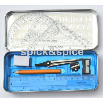 rainwood 10-Piece School Math Set in Tin Case: 15cm Ruler, Compass, 2 Set Squares, Stenci rainwood 10-Piece School Math Set in Tin Case: 15cm Ruler, Compass, 2 Set Squares, Stenci
