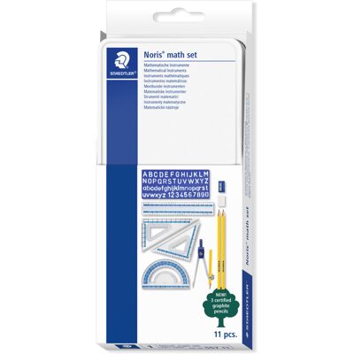 STAEDTLER 557 11 Noris Maths Set with Storage Tin (11 Pieces including Compass, STAEDTLER 557 11 Noris Maths Set with Storage Tin (11 Pieces including Compass,