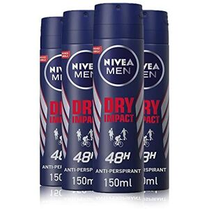 NIVEA MEN Dry Impact Anti-Perspirant Deodorant Spray Pack of 4 (4 x 150ml), Men' NIVEA MEN Dry Impact Anti-Perspirant Deodorant Spray Pack of 4 (4 x 150ml), Men'