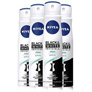 NIVEA Black & White Invisible Fresh Anti-Perspirant Deodorant Spray Pack of 4 (4 NIVEA Black & White Invisible Fresh Anti-Perspirant Deodorant Spray Pack of 4 (4