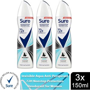 (Buy 3, Invisible Aqua) Sure Women 72H Anti-Sweat Anti-Perspirant, 150ml (Buy 3, Invisible Aqua) Sure Women 72H Anti-Sweat Anti-Perspirant, 150ml