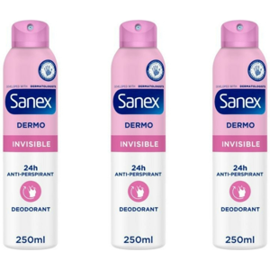 3 x 250ml Sanex Dermo Invisible Deodorant Spray 24h Anti-Perspirant Anti-Stain 3 x 250ml Sanex Dermo Invisible Deodorant Spray 24h Anti-Perspirant Anti-Stain