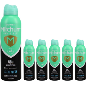 (6 x 200ml Clear Fresh) 6 x 200ml Mitchum Women Deodorant Spray (6 x 200ml Clear Fresh) 6 x 200ml Mitchum Women Deodorant Spray